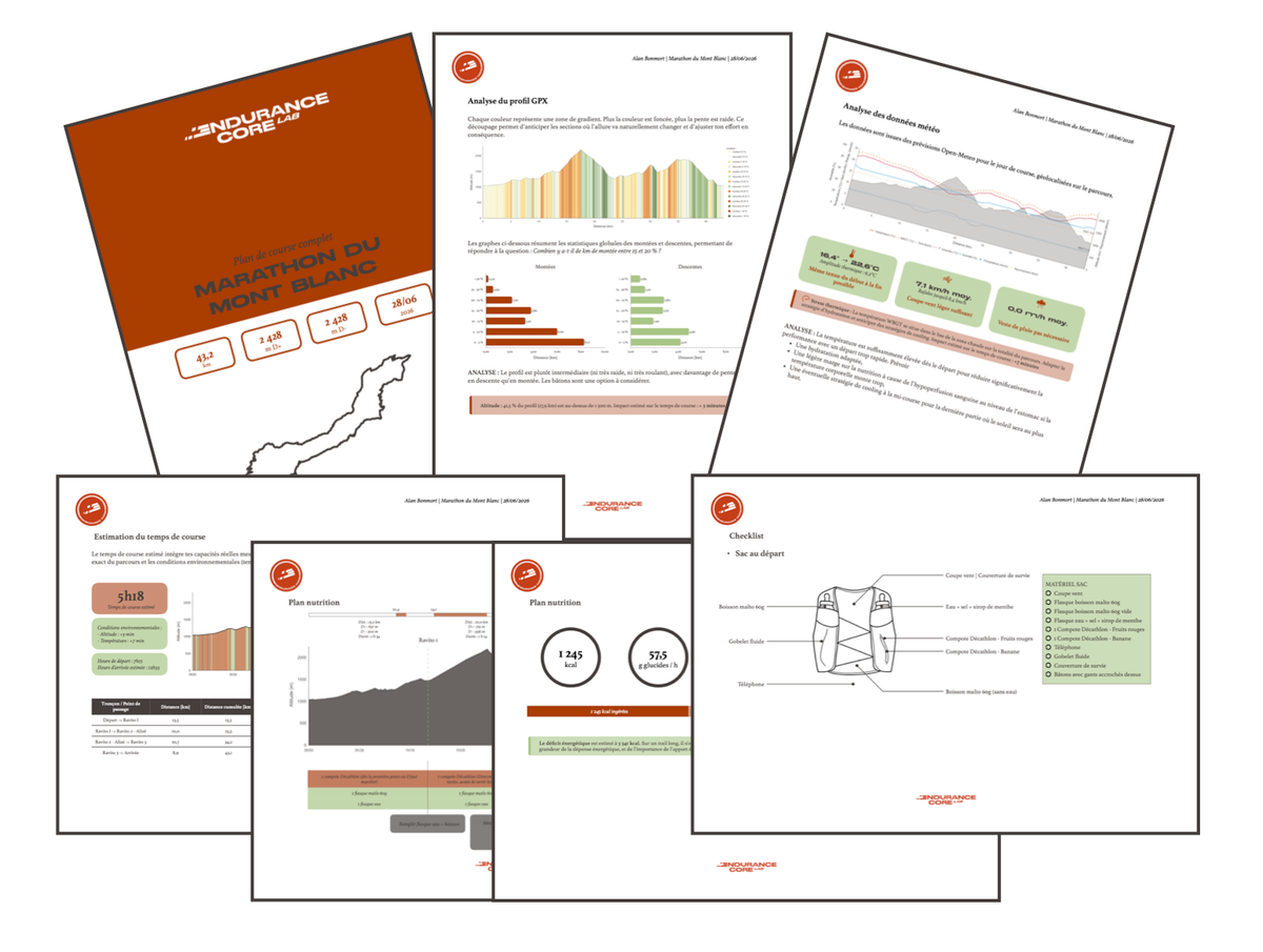 Aperçu des pages du rapport de plan de course